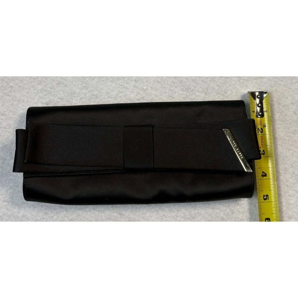 Ted Baker Black Satin Bow Clutch Bag Gold Logo Evening Formal Handbag